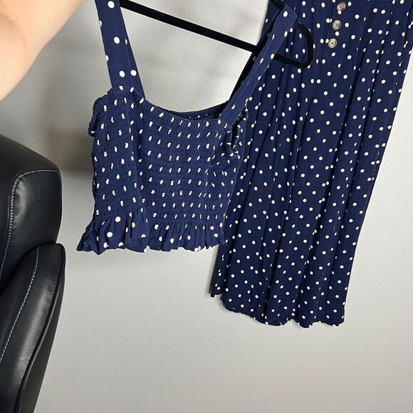 American Eagle 2 piece Coordinating Set Top and Pants Navy Blue Polka Dot Size S - Picture 7 of 11